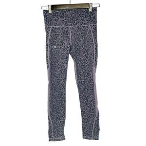 Under Armour Heat Gear Compression Leggings Womens Small Purple Gray Abstract
